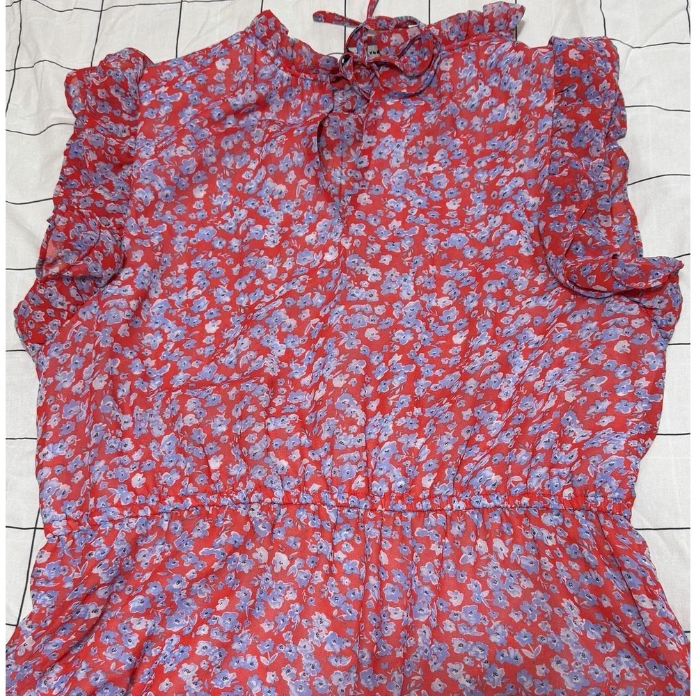 Black Tape Floral Ruffled Sleeve Tiered Maxi Dress Women's Sz 1X Red Cottagecore